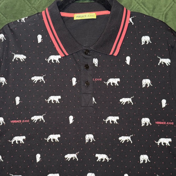 Versace Jeans Collection Black Polo with White and Red Details